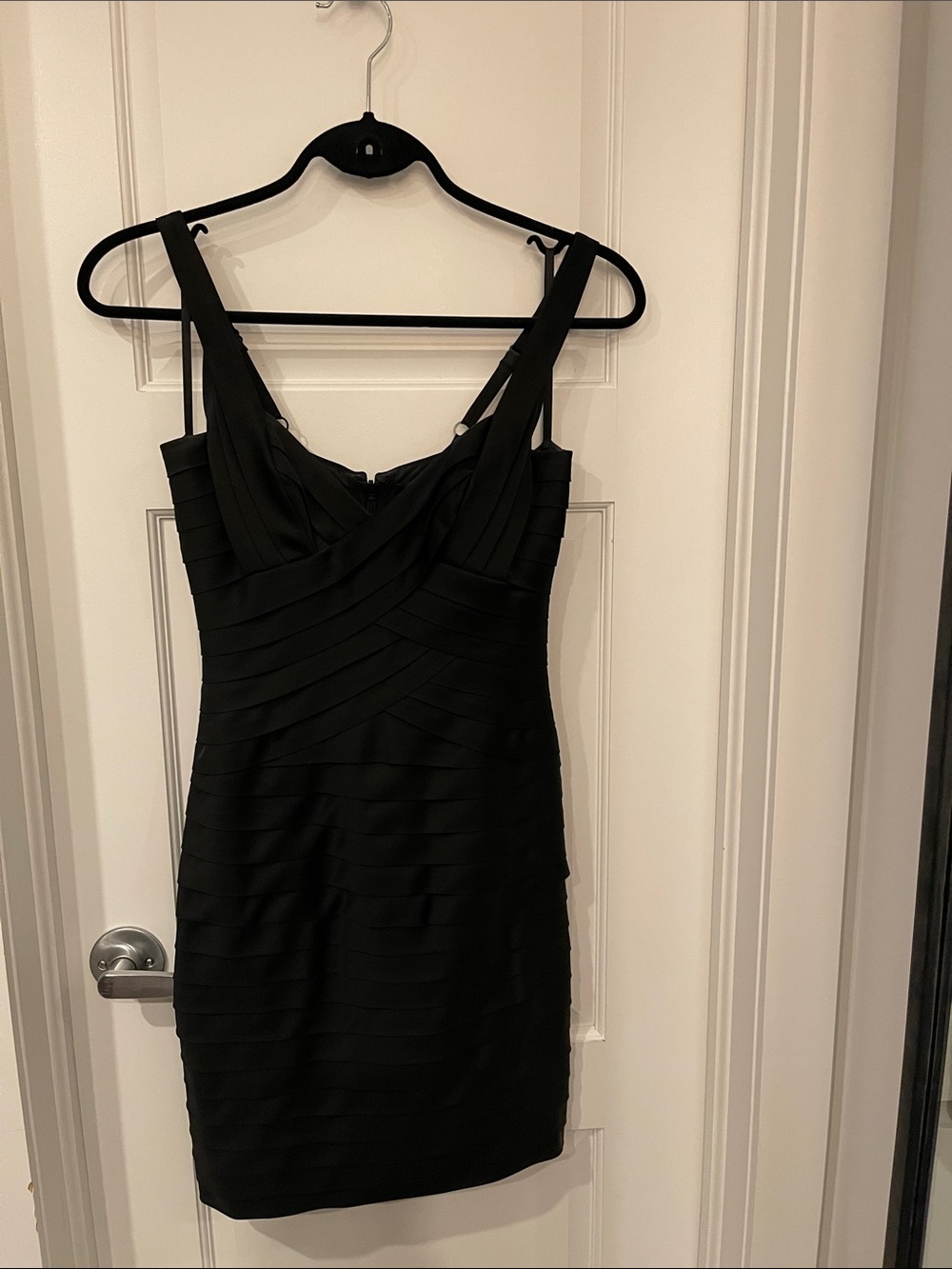 BCBGMAXAZRIA Black Tiered Bandage Bodycon Mini Dress | Size 0